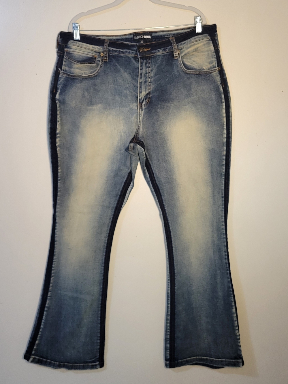 Fashion Nova (Women's 18) Two-Tone Faded Boot Cut Blue Jeans with Side Stripe